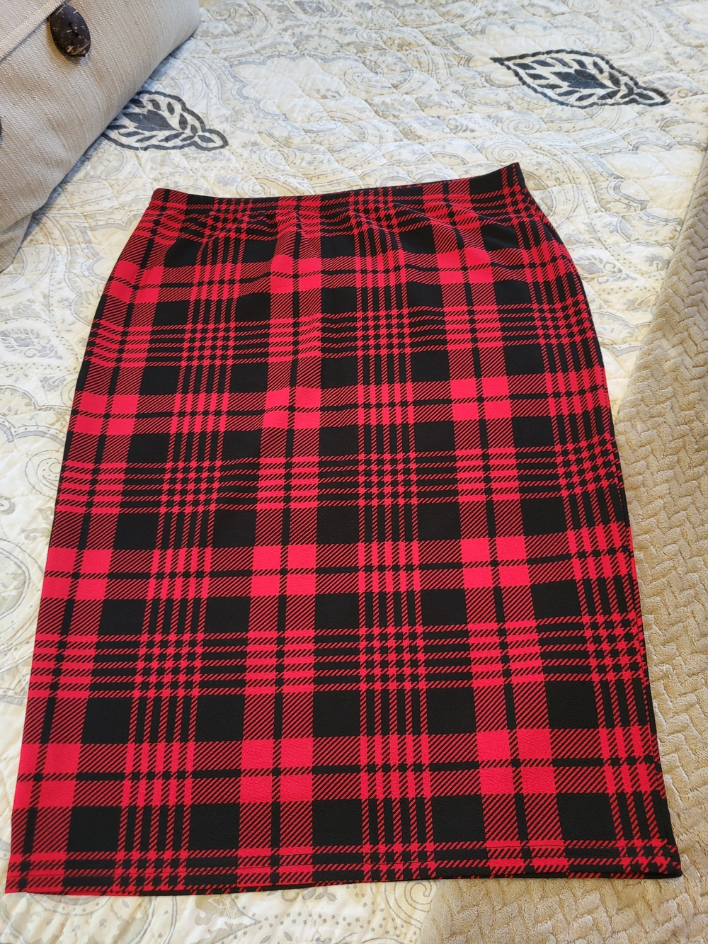 Red and Black Plaid Pencil Skirt - Women's